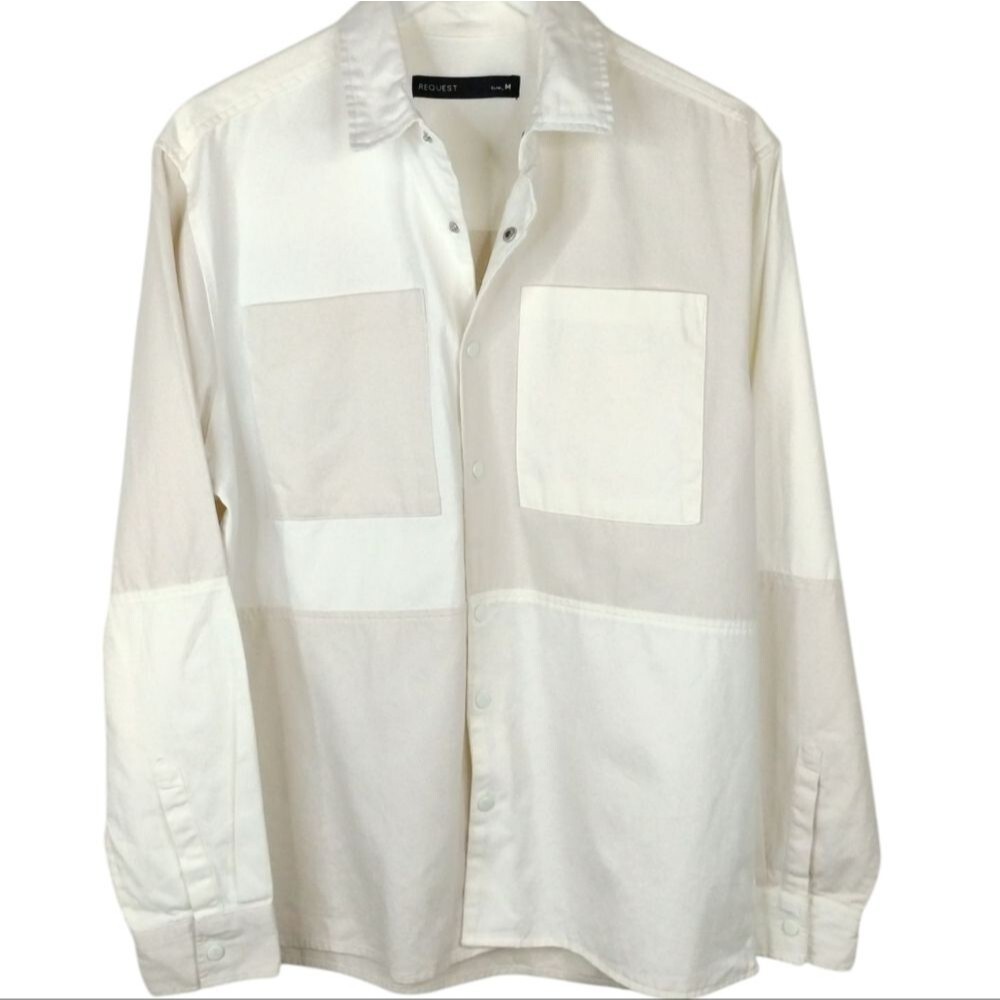 Vintage Request Shacket Snap Button Colorblock Biege Cream Size Med Slim…